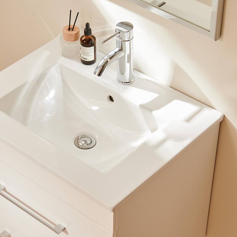Anmytek 24-Inch White Ceramic Bathroom Sink Fits 32-Inch Vanities Pre-Drilled Faucet Hole Space-Saving Easy to Clean