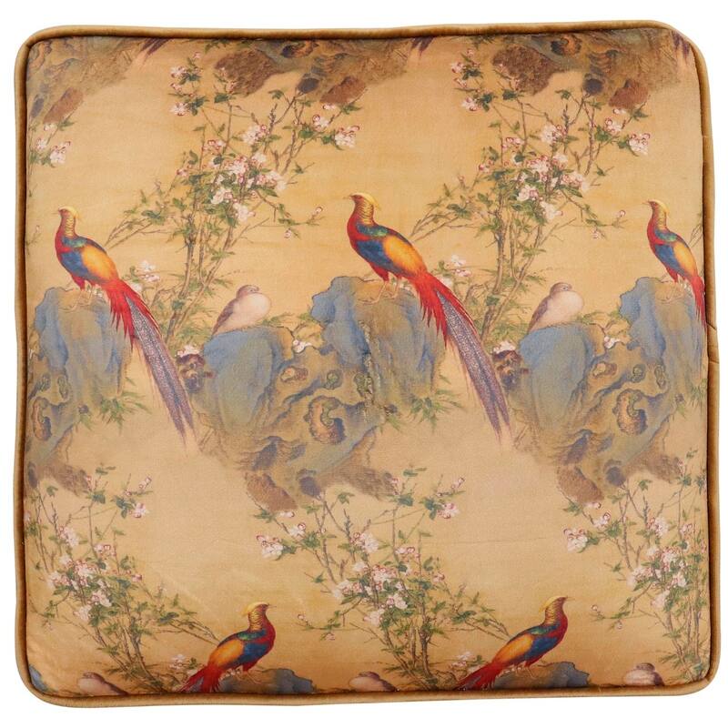 Chinese Nature-sceen Clem Italian Velvet Upholstered Ottoman