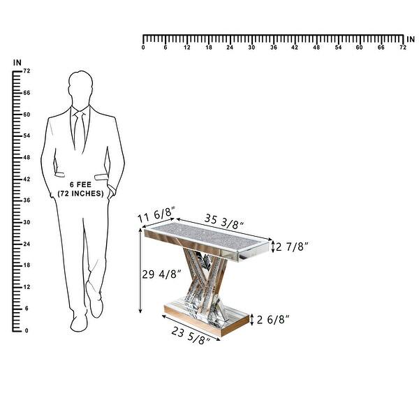 dimension image slide 2 of 4, Modern Console Table Silver Entryway Table Inlay with Crushed Diamond