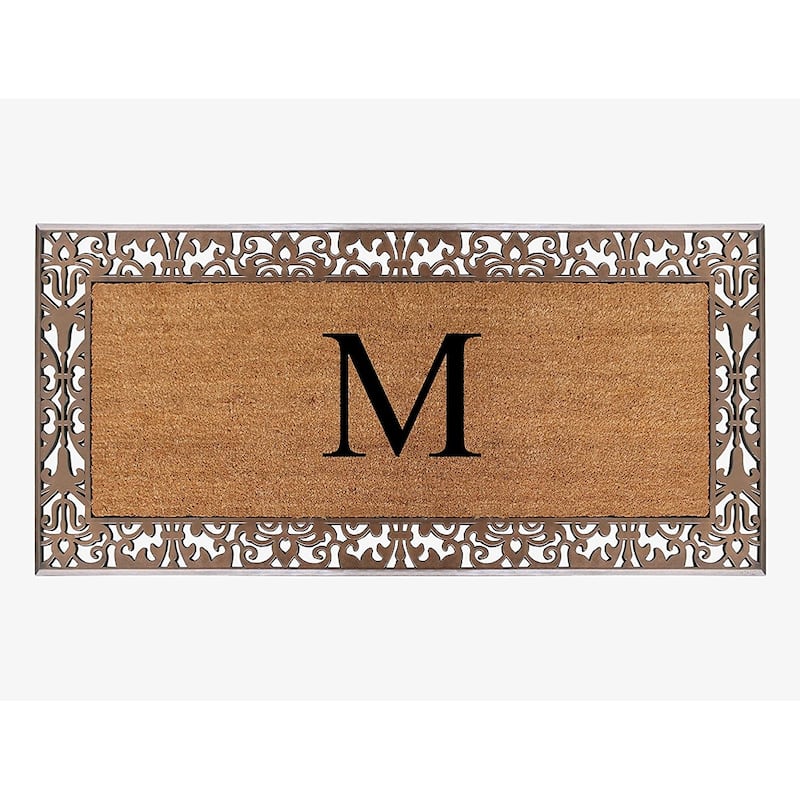 A1HC Natural Coir Monogrammed Door Mat For Front Door, 30"X60", Anti-Shed Treated Durable Doormat for Outdoor Entrance - M
