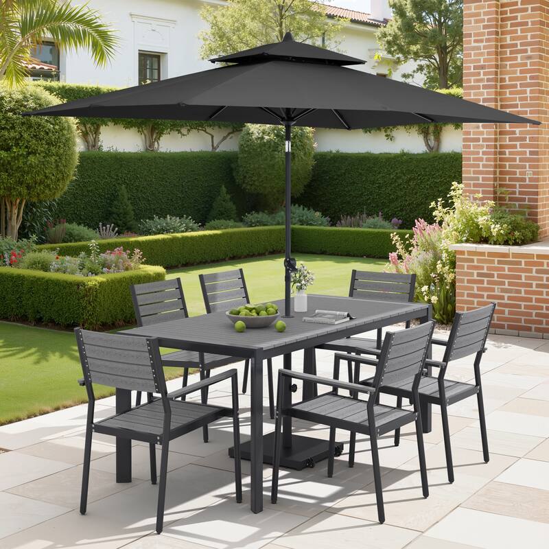 9/11-Piece Patio Dining Set Aluminum Dining Table and Chairs w/10 ft Market Umbrella and Base with Wheels