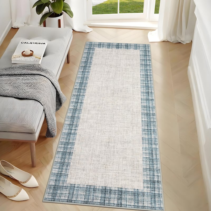 Garvee Linen Border Living Room Area Rug