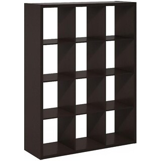 Open Back 4 Inch 12-Cube Reversible Bookcase, Open Back Design, Durable Composite Wood ...
