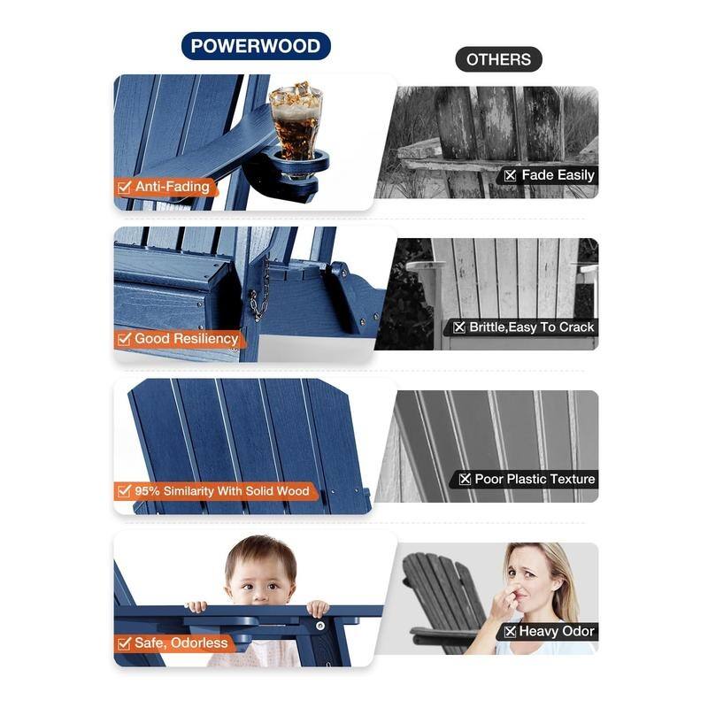 WINSOON All Weather HDPE Outdoor Folding Adirondack Chair With Cup Holder,Set of 2