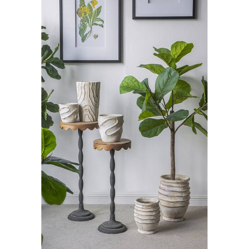 D10.5x25.5" Black Iron Side Table with Scalloped Brown Wooden Top