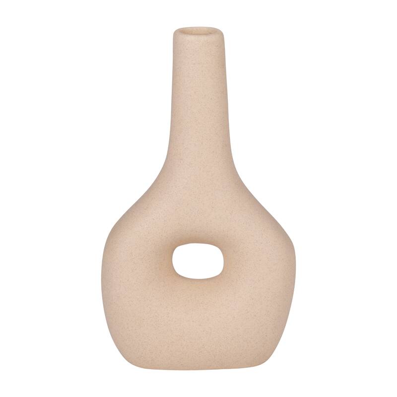Sagebrook Home Ceramic Short Cutout Nomad Vase, Abstract, Textured - Textured Ivory/beige - 5" x 3" x 9"