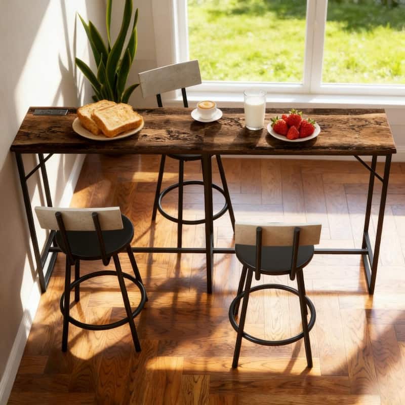 Bar Height Table Breakfast Table with Power Outlets, Wood Dining Table Home Office Table with USB Ports