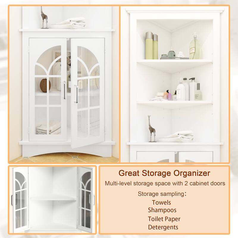 Corner Storage Cabinet, 63.3" Tall Bookcase with Doors & Adjustable Shelves, 5-Tier Corner Display Cabinet
