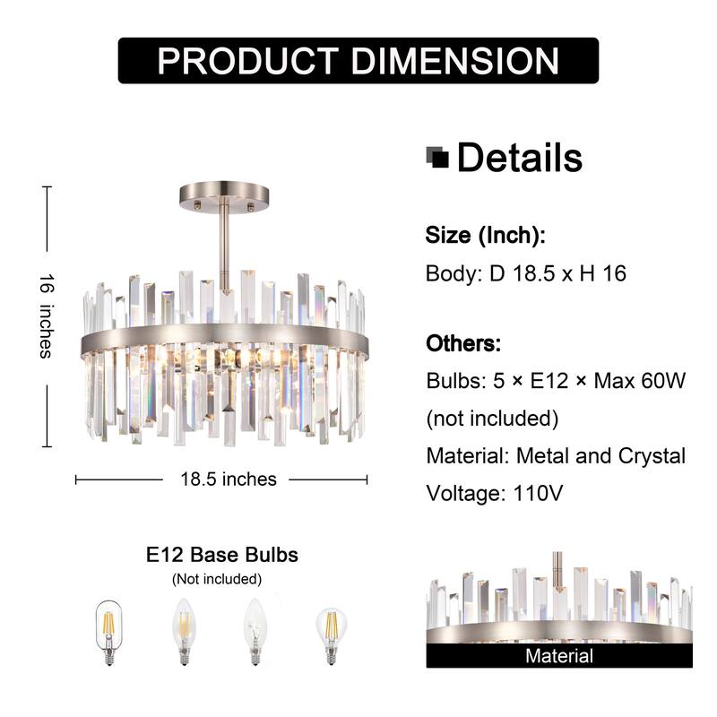 Casandra 5-Light Drum Crystal Glass Flush Mount.
