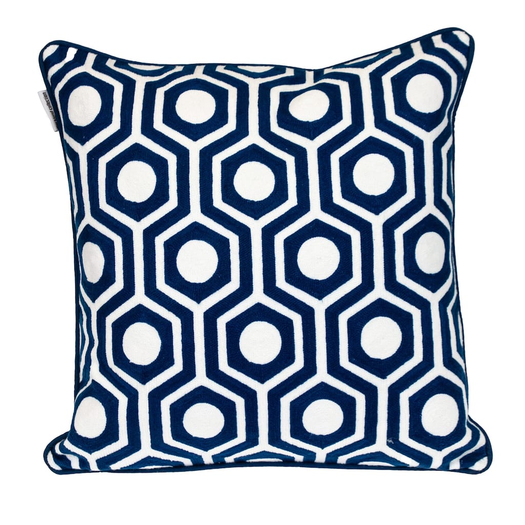 Geometric Hexagonal Square Cotton Throw Pillow - 20" - Blue and White
