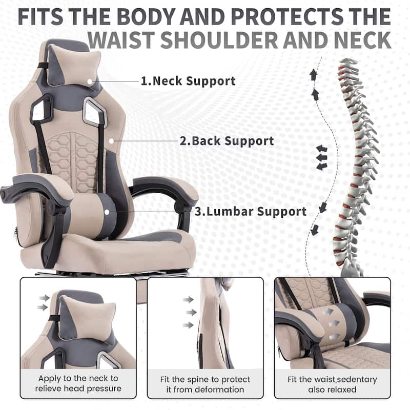 Gaming Chair with Massage,Ergonomic PC Gaming Chair with Footrest Comfortable Headrest and Lumbar Support,High Back