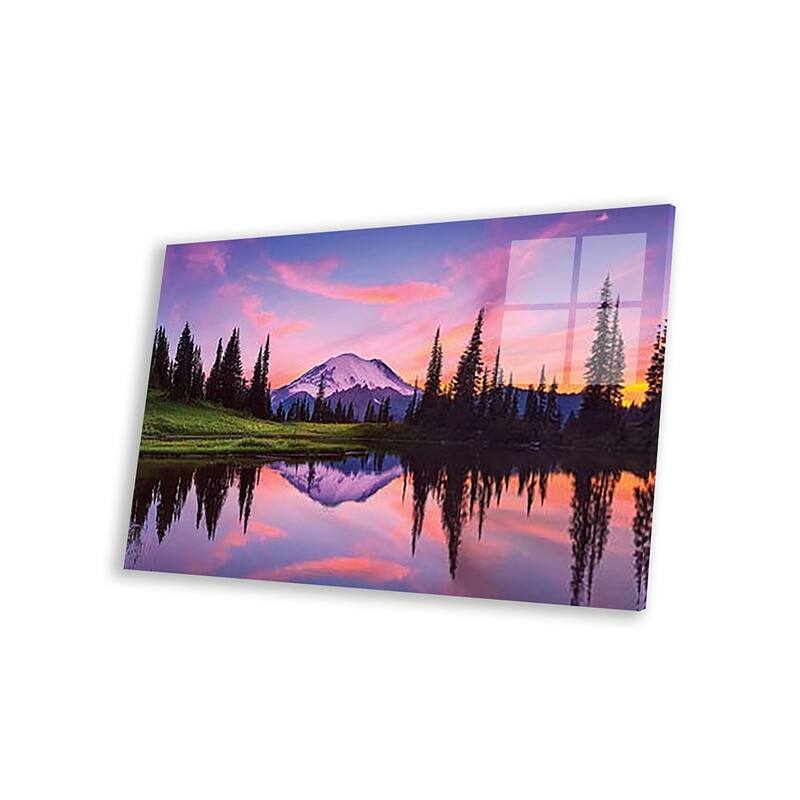 USA, Washington State, Mt. Rainier National Park. Tipsoo Lake panoramic at sunset. Print On Acrylic Glass by Jaynes Gallery
