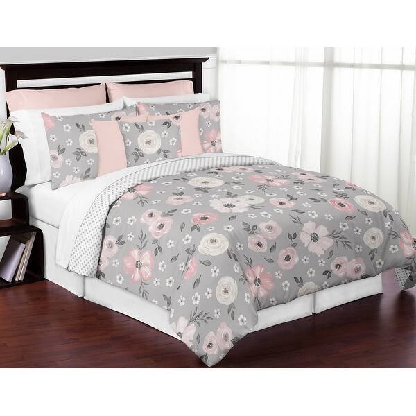 Shop Grey Watercolor Floral Girl 3pc Full Queen Comforter Set Blush Pink Gray White Shabby Chic Rose Flower Polka Dot Farmhouse Overstock 31453537