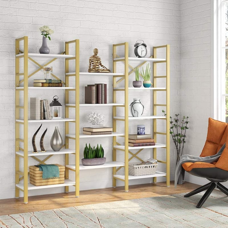 Large Triple Wide 5-Shelf Etagere Bookcase