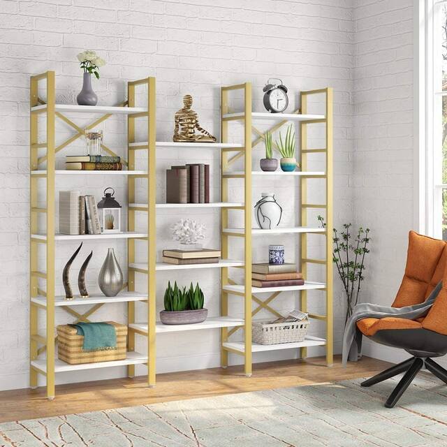 Large Triple Wide 5-Shelf Etagere Bookcase