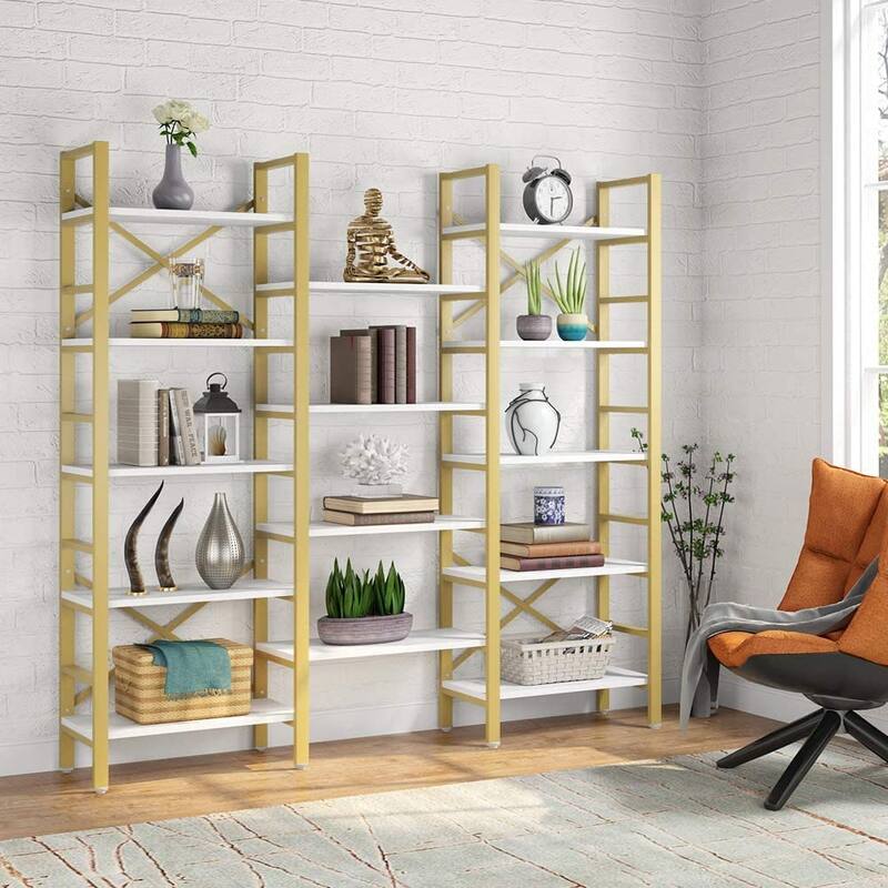 Large Triple Wide 5-Shelf Etagere Bookcase