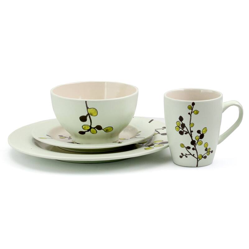 Elama Summer Bloom 16 Piece Round Stoneware Dinnerware Set in Green