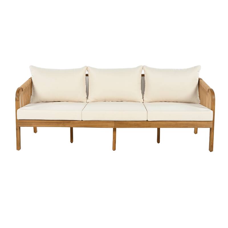 Christopher Knight Home - Rice Acacia Wood and Rattan Patio 5 Piece Chat Set with Cushions and Sofa Ottoman