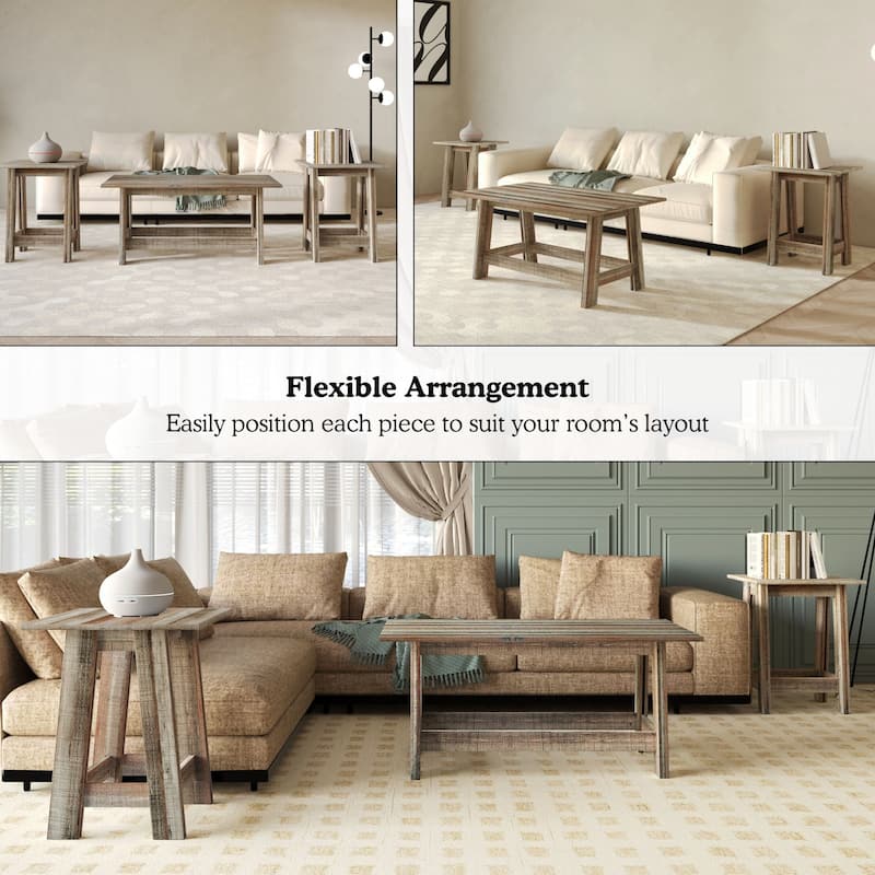 CraftPorch Rustic 2-Pieces End Tables with Coffee Table