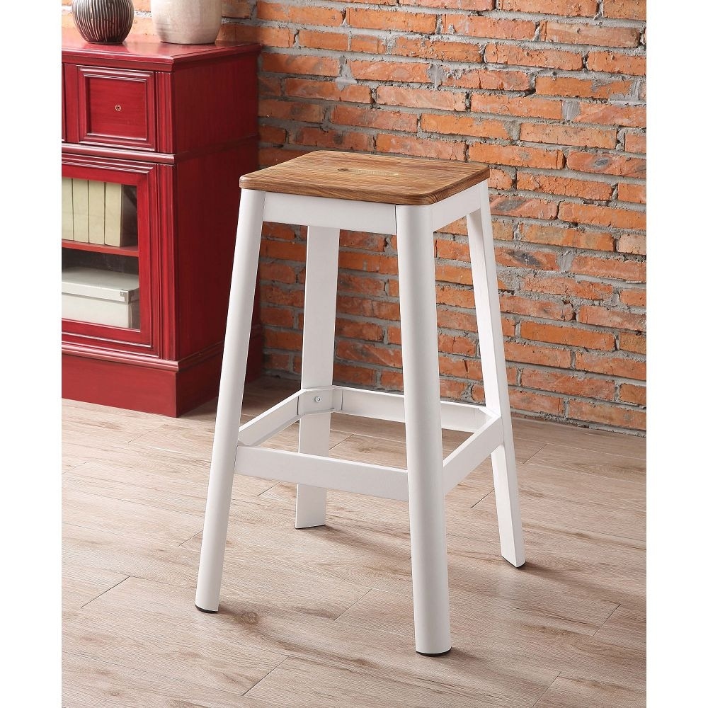 Jacotte Square Bar Stool with Wooden Stationary Seat Metal Four Legs Industrial Style Square Armless Stool