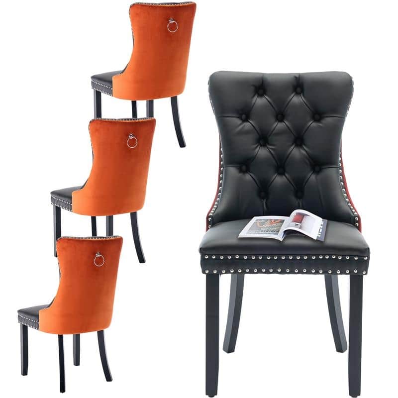 High-end Tufted Velvet Upholstered Nailhead Dining Chair Set of 6 - Set of 4 - Black Orange