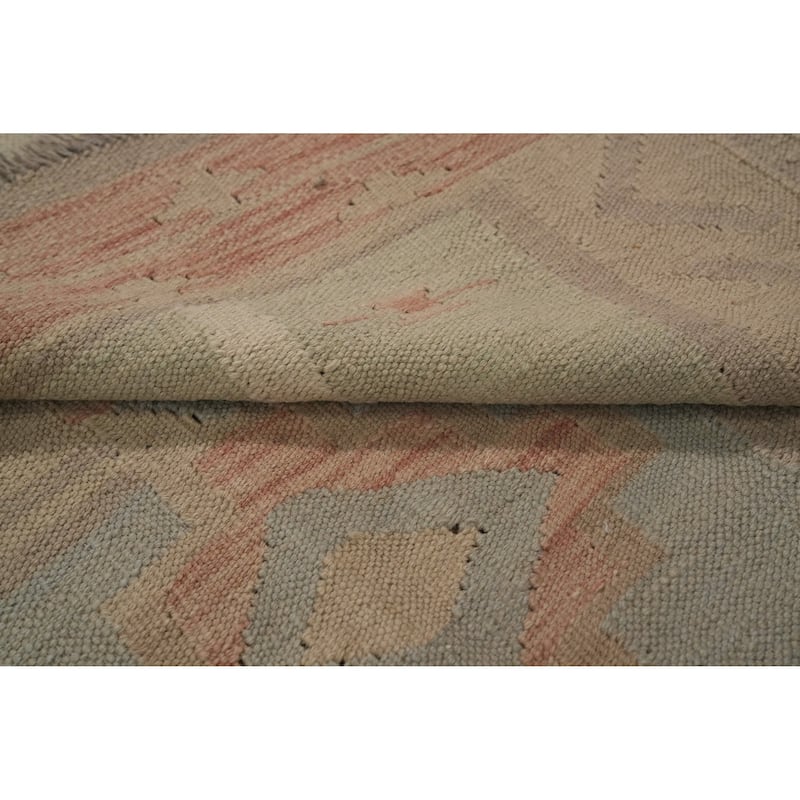 Hand Woven Oriental 100% Wool Carpet Southwestern Tribal Green Kilim Area Rug - 9' 9'' X 6' 9''