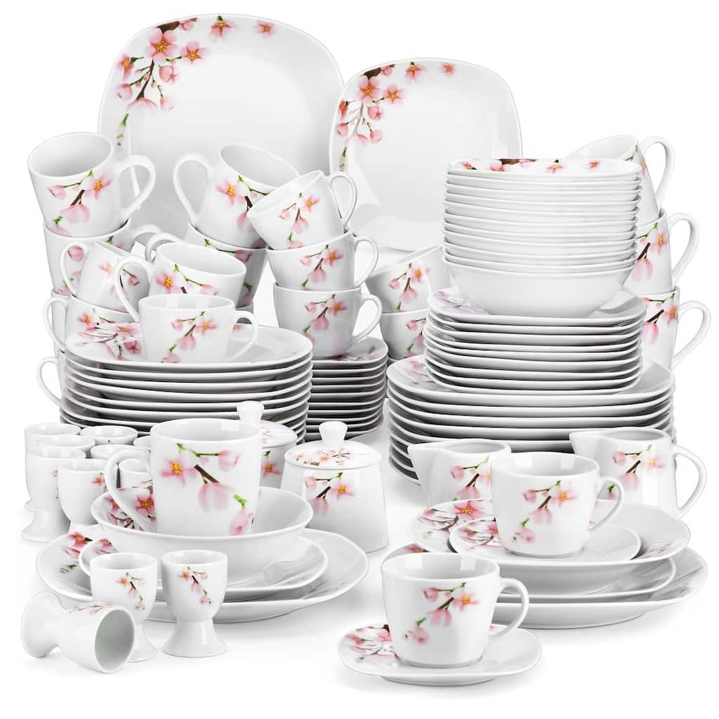 VEWEET 100-Piece White Porcelain Dinnerware Set (Serves for 12)