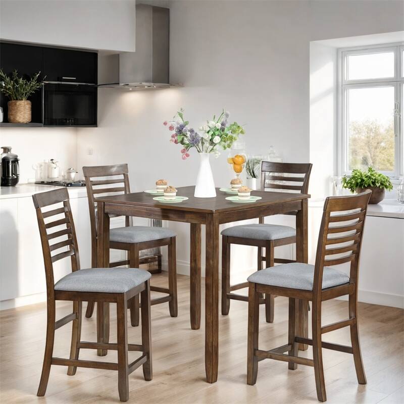5-piece Wood Dining Counter Height Table and Chair Set