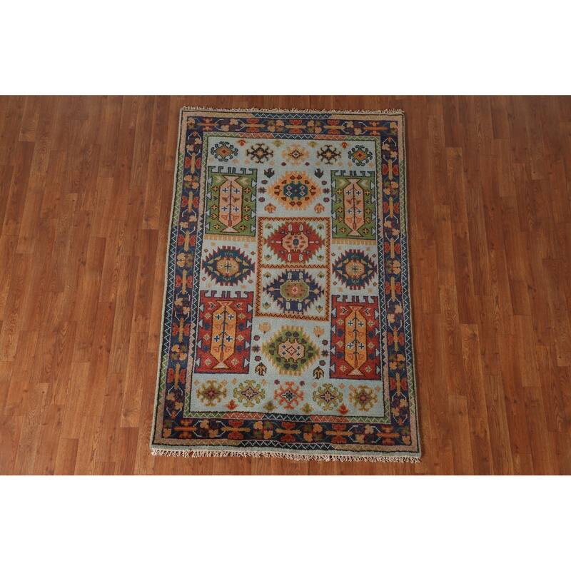 Geometric Heriz Serapi Oriental Accent Rug Handmade Blue Wool Carpet - 3'10"x 6'0"