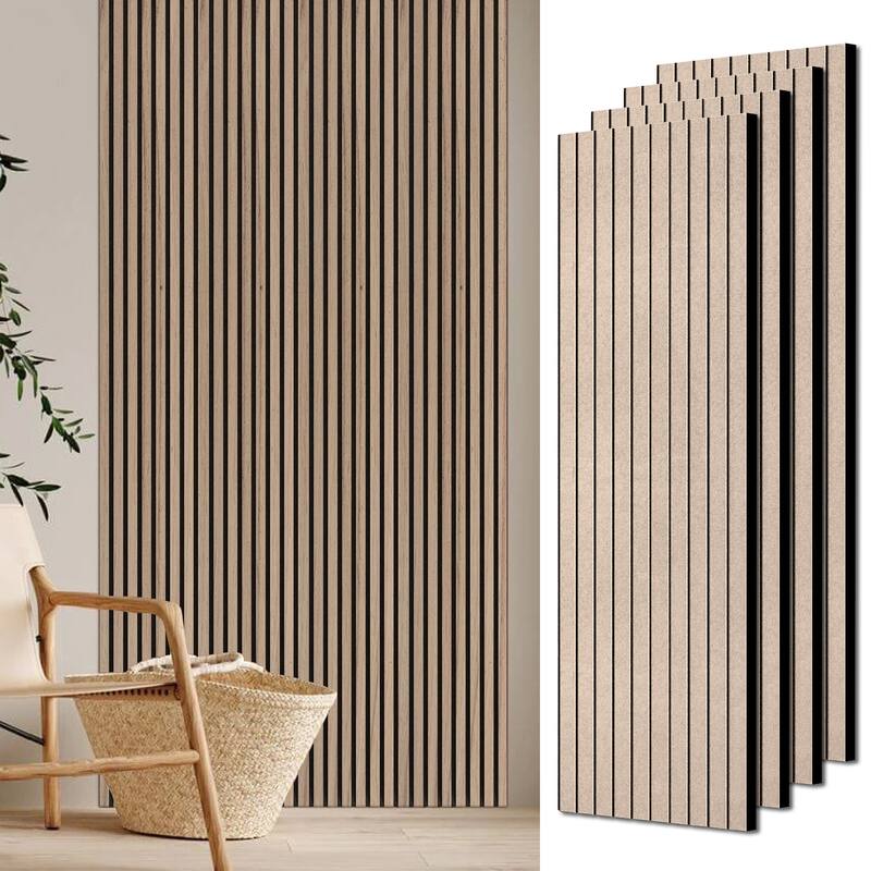 47" x 23" 3D Wood Slat Acoustic Wall Panels for Wall and Ceiling Decor, 4 Pcs - 47.24 inches D × 23.62 inches W × 0.82 inches H