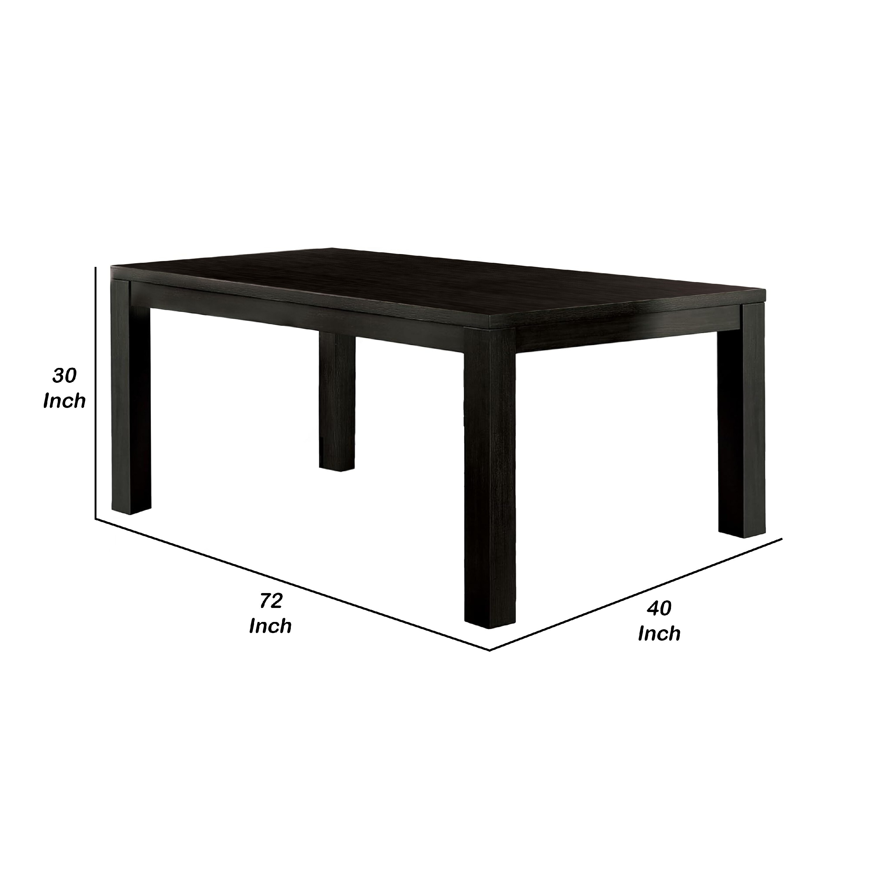 Renu Dining Table, 72 Inch, Antique Black Rectangular Solid Wood