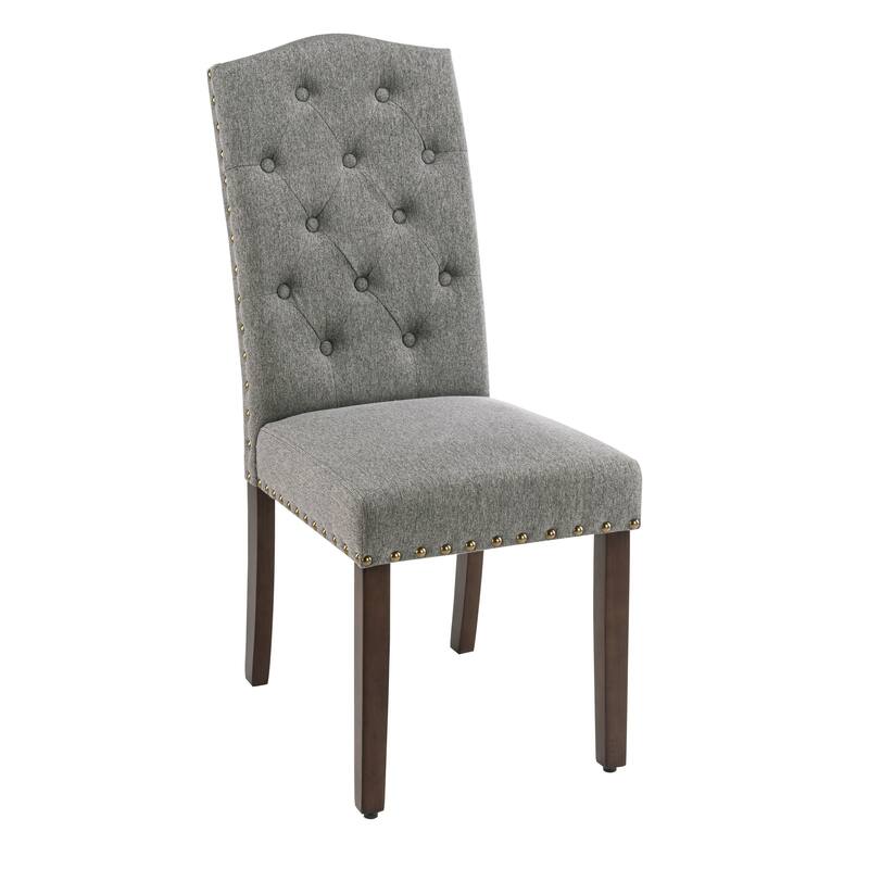 Fabric Upholstered Tufted High Back Dining Chairs with Nailhead Trim