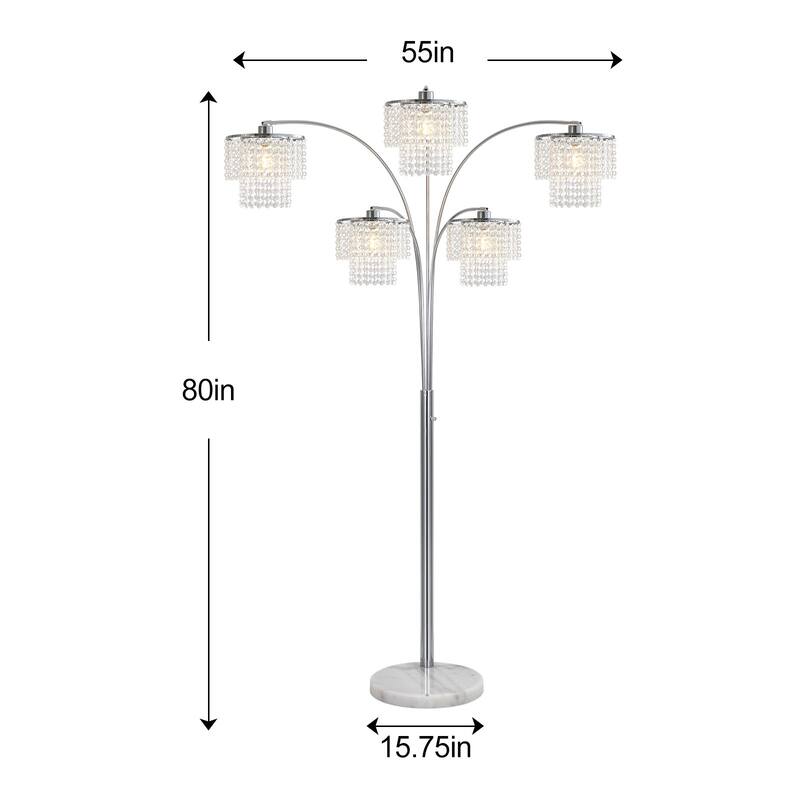 Brio 80" 5-Light Modern Crystal Arc Floor Lamp - 80