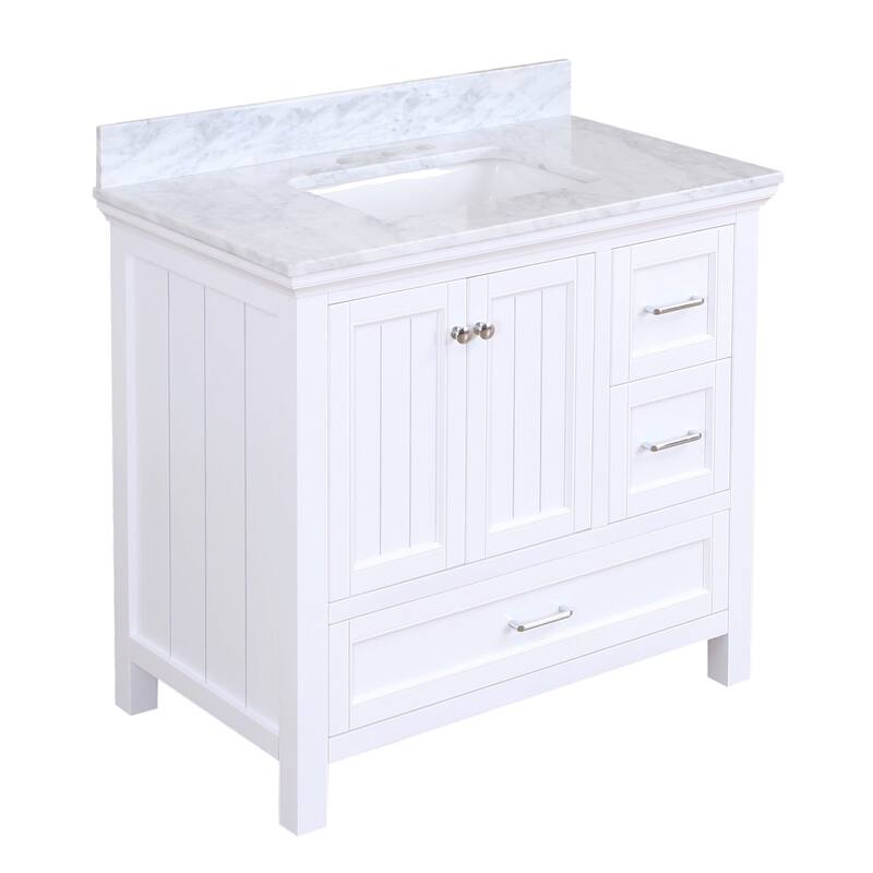 KitchenBathCollection Paige 36" Bathroom Vanity with Carrara Marble Top