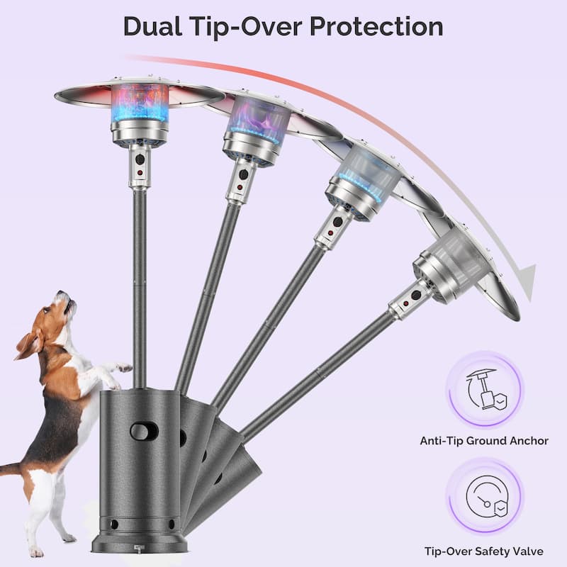 48,000 BTU Patio Propane Heater for Outdoor Use, Double-Layer Stainless Steel Burner and Wheels - N/A