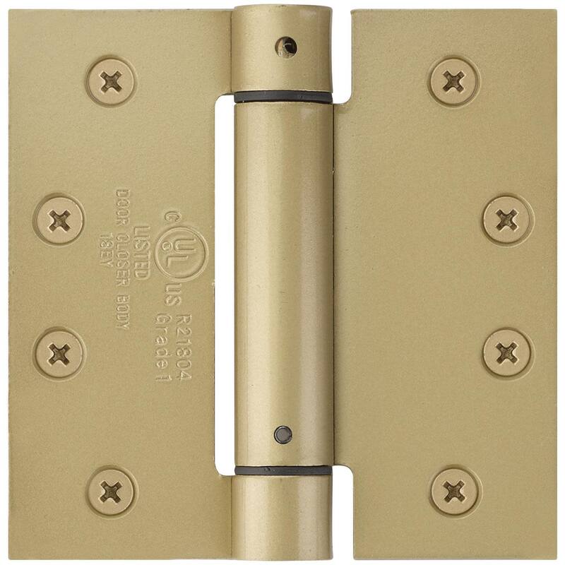 Emtek 4 Inch x 4 Inch Spring Square Corner Mortise Hinge - Pair - Satin Brass