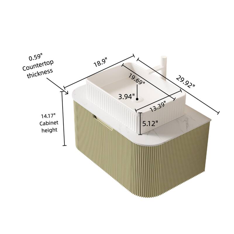Wall Mounted Bathroom Vanity with White Rectangular Ceramic Basin