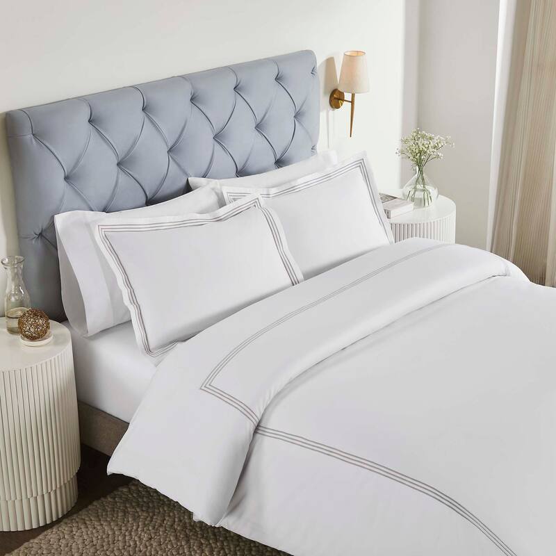 Superior Brandon Cotton Three-Line Embroidered Bed Sheet Set