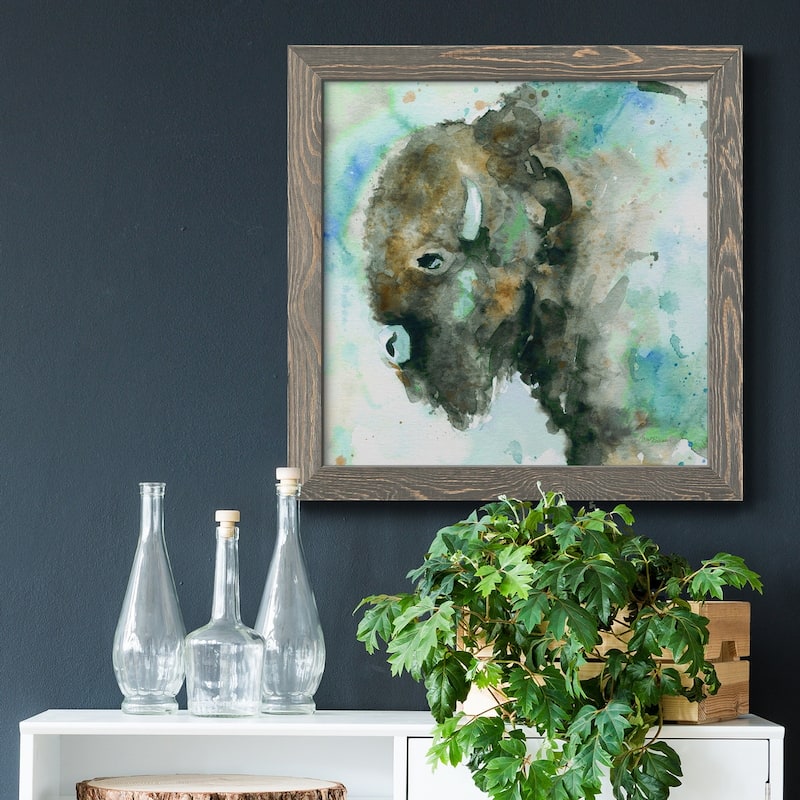 Buffalo On Blue-Premium Framed Canvas - Ready to Hang