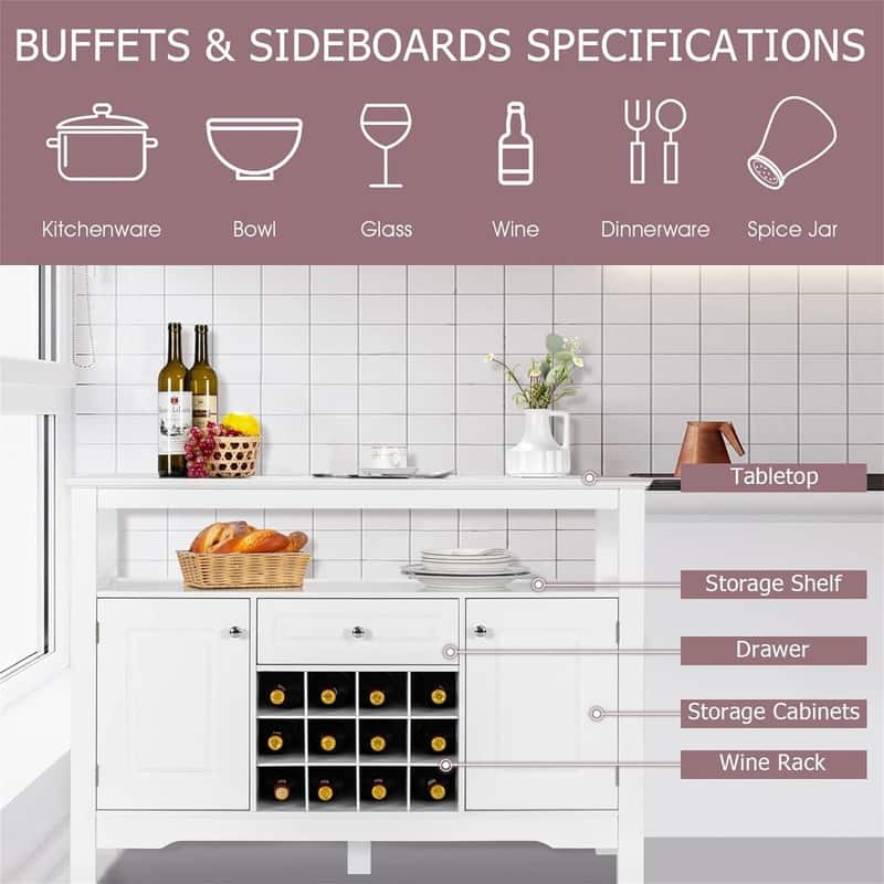 Kitchen Sideboard Buffet Storage Cabinet - 16"D x 46"W x 32.5"H