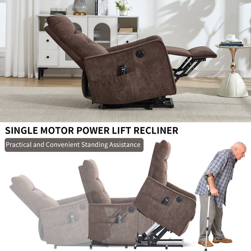 Single Motor Power Lift Recliner with USB Port and 155 Degree Recline