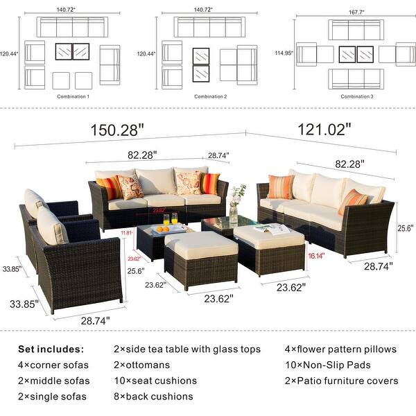 Shop Ovios Patio Furniture 12 Piece Rattan Wicker Outdoor Sectional Set With 4 Pillows And 2 Covers Overstock 29186994