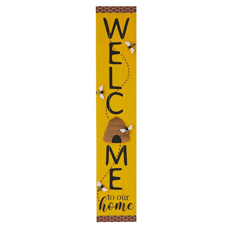 Glitzhome 42"H Solid Wood WELCOME Porch Sign with Bee or Butterfly Outdoor Decor