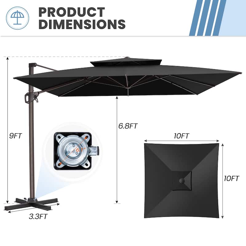 Outdoor 10FT Square Adjustable Offset Cantilever Patio Umbrella