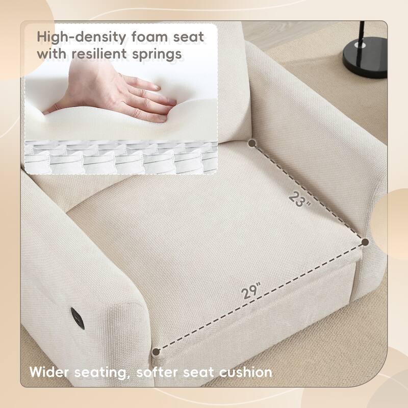 42" Wide Seat Chenille Armchair - Dual USB Ports, Pull-Line Tufted Design & High-Density Foam Cushion