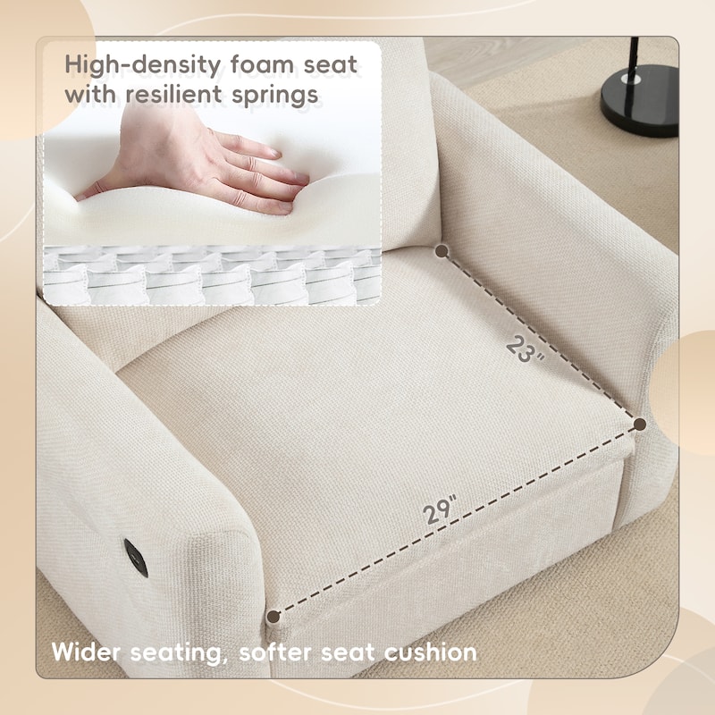 Roomfitters 42"x33" Upholstered Armchair with Wide Seat, Dual-Port Charger, Pull-Line Tufted Design, High-Density Foam