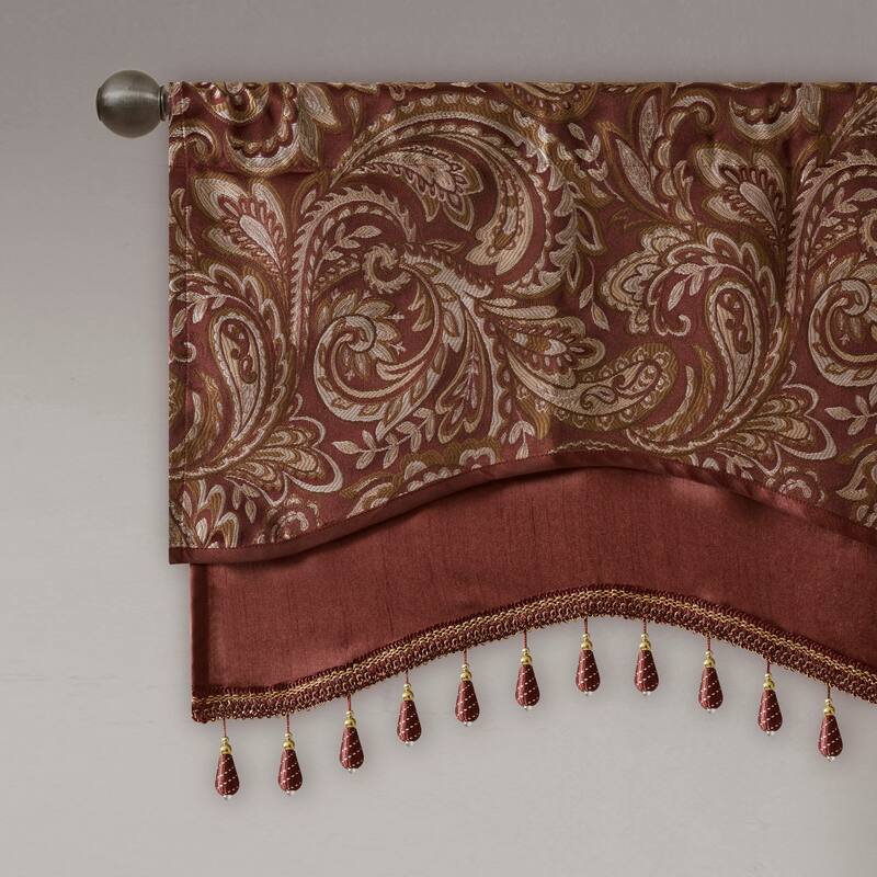 Madison Park Whitman Jacquard Window Rod Pocket Valance with Beads - 50 x 18"