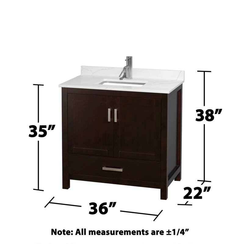 Sheffield 36-inch Single Vanity, Single Hole Quartz Top, Med Cabinet