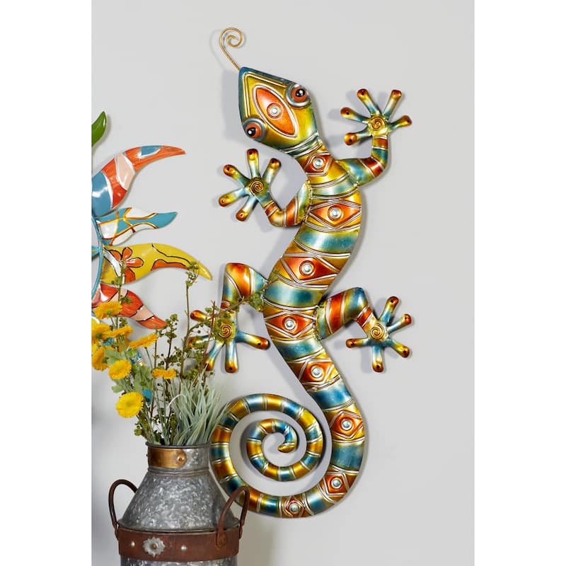 Multi Colored Metal Indoor Outdoor Lizard Home Wall Decor - Multi Colored