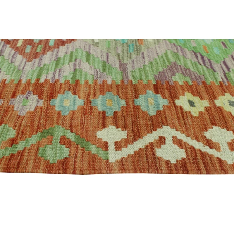 Hand-Woven Sun Faded Kilim Cemile Rust/Purple Rug - 6'8" x 10'0"